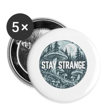 Stay Strange Waldpilz Motiv - Buttons groß 56 mm (5er Pack) - Weiß - Vorne