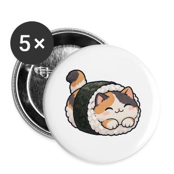 Katzensushi-Rolle: Niedliche Cartoonkatze - Buttons groß 56 mm (5er Pack) - Weiß - Vorne