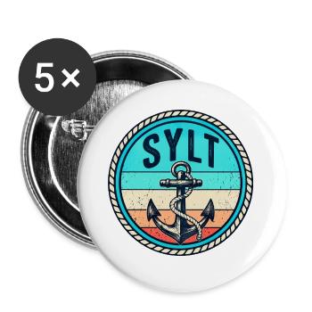 Sylt - Nordsee - Anker - Westerland - Kampen - Buttons groß 56 mm (5er Pack) - Weiß - Vorne