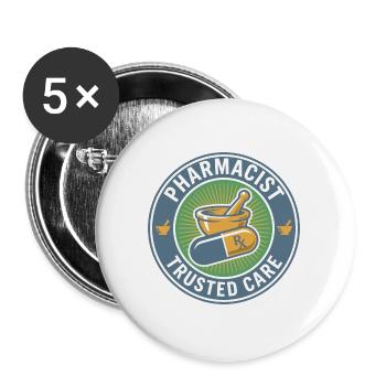 Pharmacist Trusted Care Mortar Pillen-Badge-Geschenk - Buttons groß 56 mm (5er Pack) - Weiß - Vorne