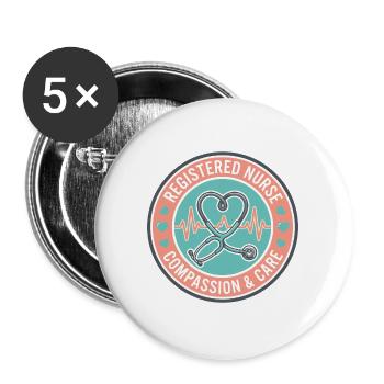 Herzabzeichen mit Stethoskop für registrierte Krankenschwestern - Buttons groß 56 mm (5er Pack) - Weiß - Vorne