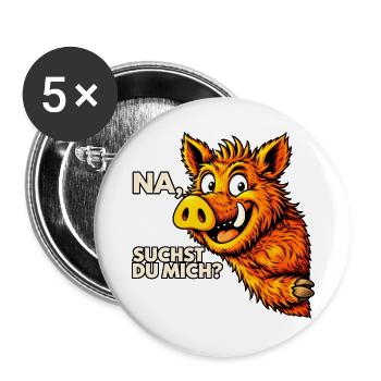 Lustiges Wildschwein – Na, suchst du mich? - Buttons groß 56 mm (5er Pack) - Weiß - Vorne