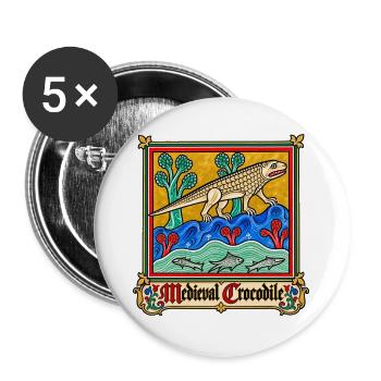 Mittelalterliches Krokodil - Buttons groß 56 mm (5er Pack) - Weiß - Vorne