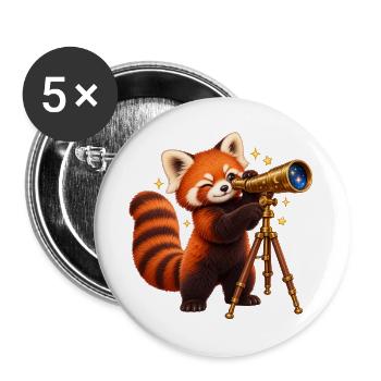 Sterneguckende Rote Panda mit Teleskop - Buttons groß 56 mm (5er Pack) - Weiß - Vorne