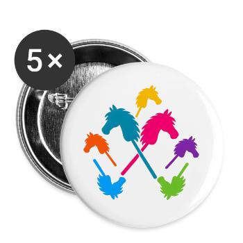 Hobby-Futter – Bunte Stockpferde - Buttons groß 56 mm (5er Pack) - Weiß - Vorne