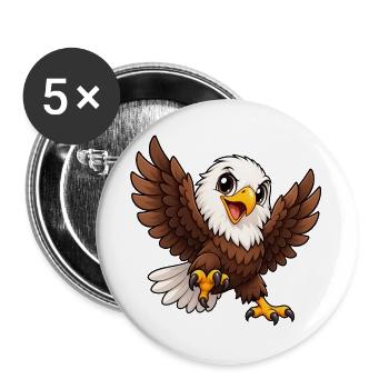 Weißkopfseeadler Kawaii Style – Süßer Adler - Buttons groß 56 mm (5er Pack) - Weiß - Vorne