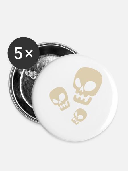 Drei Schädel - Buttons groß 56 mm (5er Pack) - Weiß