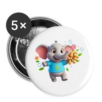 Süßer Elefant mit Erdnüssen – Buchstabe E - Buttons groß 56 mm (5er Pack) - Weiß - Vorne
