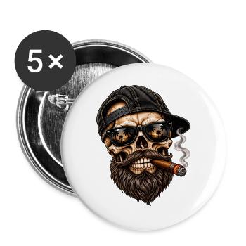 Skull Vibes – Bartmode auf Bearded Skull - Buttons groß 56 mm (5er Pack) - Weiß - Vorne
