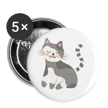 Ruhige graue Katzen-Kawaii-Lächeln - Buttons groß 56 mm (5er Pack) - Weiß - Vorne