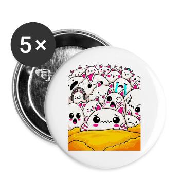 Katzentränger auf dem gelben Hügel - Buttons groß 56 mm (5er Pack) - Weiß - Vorne
