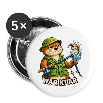Lustiges Angler Motiv – Angeln & Fischer Geschenk - Buttons groß 56 mm (5er Pack) - Weiß - Vorne