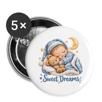 Sweet Dreams Kuscheltraum Babymotiv - Buttons groß 56 mm (5er Pack) - Weiß - Vorne