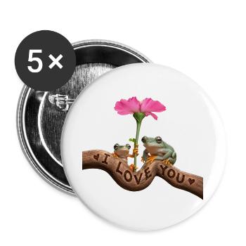 Froschliebe unter rosa Blüte - Buttons groß 56 mm (5er Pack) - Weiß - Vorne
