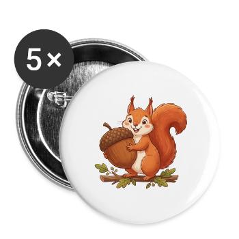 Süßes Eichhörnchen mit Eichel - Buttons groß 56 mm (5er Pack) - Weiß - Vorne