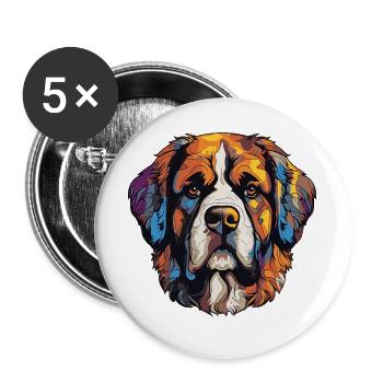 Bunter Hund Kopf Pop-Art - Buttons groß 56 mm (5er Pack) - Weiß - Vorne