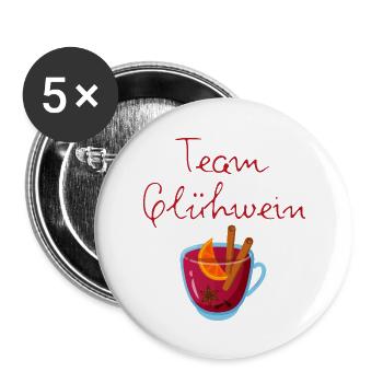 TEAM GLÜHWEIN, WEIHNACHTSMARKT, BÜRO, JOB, TEAM - Buttons groß 56 mm (5er Pack) - Weiß - Vorne