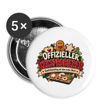 Offizieller Keksprobierer Lustiges Weihnachtsmotiv - Buttons groß 56 mm (5er Pack) - Weiß - Vorne