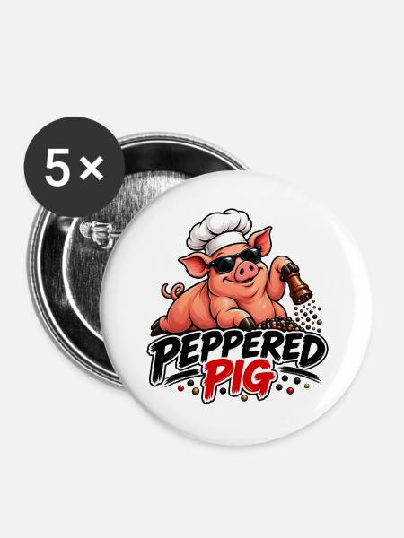 Peppered Pig Kochchef Cartoon - Buttons groß 56 mm (5er Pack) - Weiß
