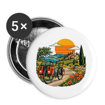 Sonnenuntergangs Radreise am Meer - Buttons groß 56 mm (5er Pack) - Weiß - Vorne