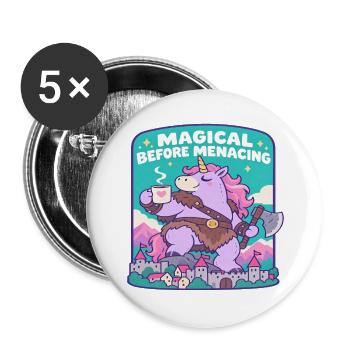 Magische Einhorn vor Bedrohung - Buttons groß 56 mm (5er Pack) - Weiß - Vorne