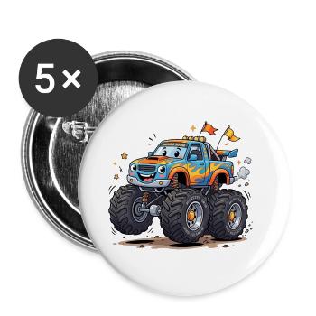 Flammen-Monstertruck Cruiser - Buttons groß 56 mm (5er Pack) - Weiß - Vorne