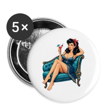 Rockabella Pin-Up: Chaiselongue Retro Style - Buttons groß 56 mm (5er Pack) - Weiß - Vorne