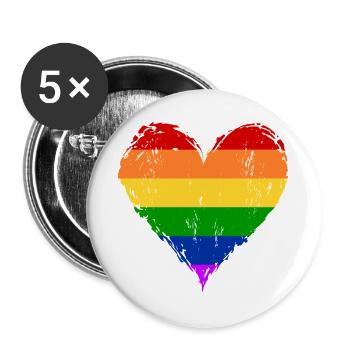 Regenbogen Herz used - Buttons groß 56 mm (5er Pack) - Weiß - Vorne