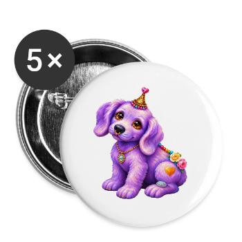 Fliederkleiner Welpe - Buttons groß 56 mm (5er Pack) - Weiß - Vorne