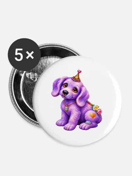 Fliederkleiner Welpe - Buttons groß 56 mm (5er Pack) - Weiß