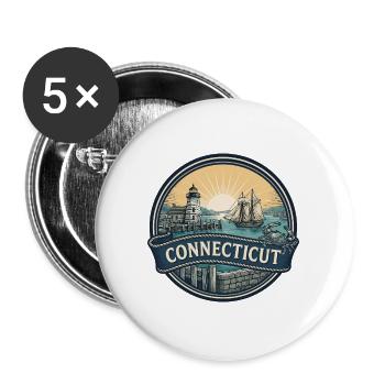 Connecticut Mystic Seaport Reisesouvenir - Buttons groß 56 mm (5er Pack) - Weiß - Vorne