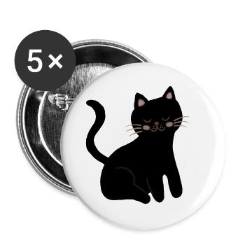Schläfriges Schwarzes Katzen-Schnurrhaar-Lächeln - Buttons groß 56 mm (5er Pack) - Weiß - Vorne
