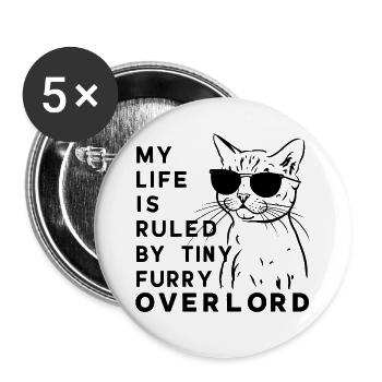 Kleiner pelziger Overlord-Katzen-Humor - Buttons groß 56 mm (5er Pack) - Weiß - Vorne