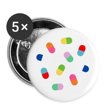 Farbblock-Kapsel-Burst - Buttons groß 56 mm (5er Pack) - Weiß - Vorne
