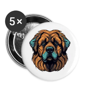 Hund Kopf Langhaar Orange Türkis - Buttons groß 56 mm (5er Pack) - Weiß - Vorne
