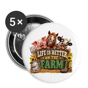Leben Besser Auf Dem Hof - Buttons groß 56 mm (5er Pack) - Weiß - Vorne
