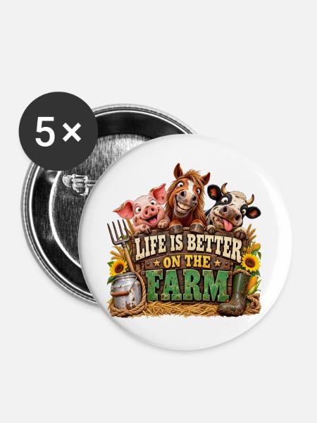 Leben Besser Auf Dem Hof - Buttons groß 56 mm (5er Pack) - Weiß