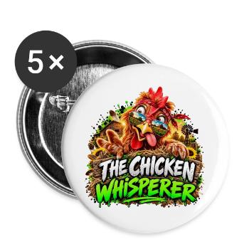 Hühnerflüsterer: Bauernhof Charme - Buttons groß 56 mm (5er Pack) - Weiß - Vorne