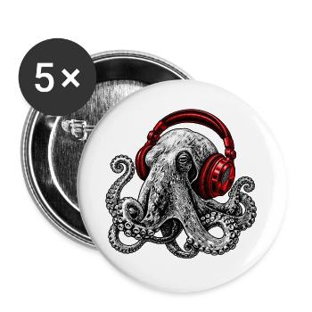 Octopus Beats mit Roten Kopfhörern - Buttons groß 56 mm (5er Pack) - Weiß - Vorne