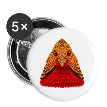 gold fasan ethno Stil, Feuerfeder Vogelkopf - Buttons groß 56 mm (5er Pack) - Weiß - Vorne