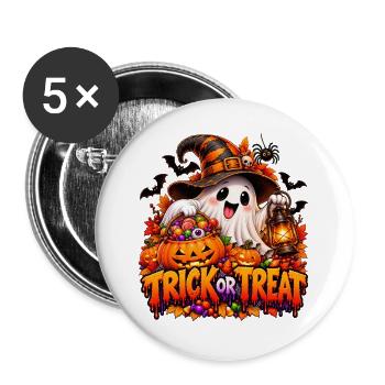 Halloween Geist mit Kürbisschatz - Buttons groß 56 mm (5er Pack) - Weiß - Vorne