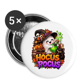 Halloween Hexenfreude: Trank & Kürbis - Buttons groß 56 mm (5er Pack) - Weiß - Vorne