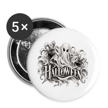 Geisterhafte Halloween-Grafik mit Schriftzug - Buttons groß 56 mm (5er Pack) - Weiß - Vorne