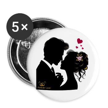 Hochzeit Brautpaar - Buttons groß 56 mm (5er Pack) - Weiß - Vorne