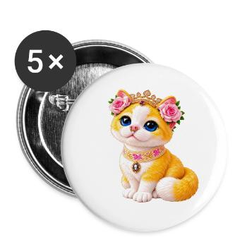 Prinzessin-Katze mit Blumenkranz - Buttons groß 56 mm (5er Pack) - Weiß - Vorne
