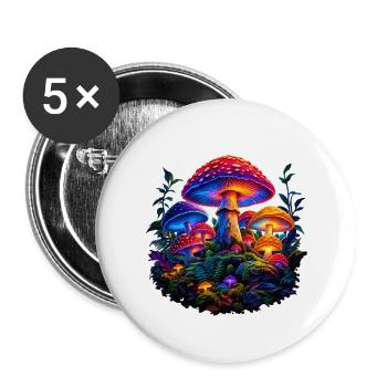 Magischer Pilz Neon Wald - Buttons groß 56 mm (5er Pack) - Weiß - Vorne