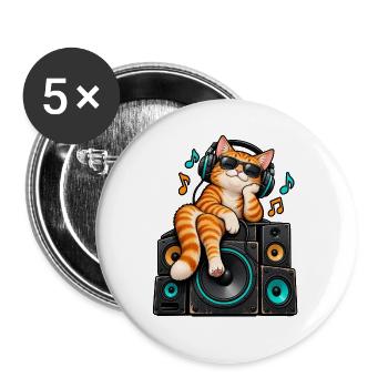 KatzenDJ auf Lautsprechern - Buttons groß 56 mm (5er Pack) - Weiß - Vorne