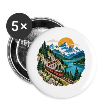 Bergbahn am See Panorama - Buttons groß 56 mm (5er Pack) - Weiß - Vorne