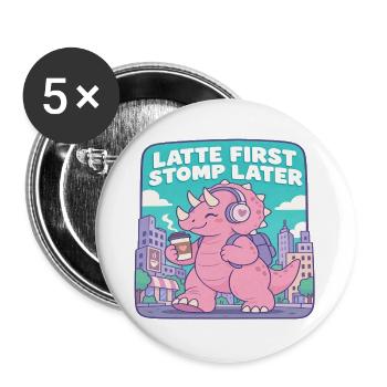 Latte First Stomp Later Dino - Buttons groß 56 mm (5er Pack) - Weiß - Vorne