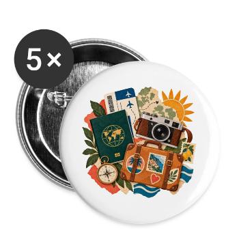 Wanderlust Collage Kamera Koffer - Buttons groß 56 mm (5er Pack) - Weiß - Vorne